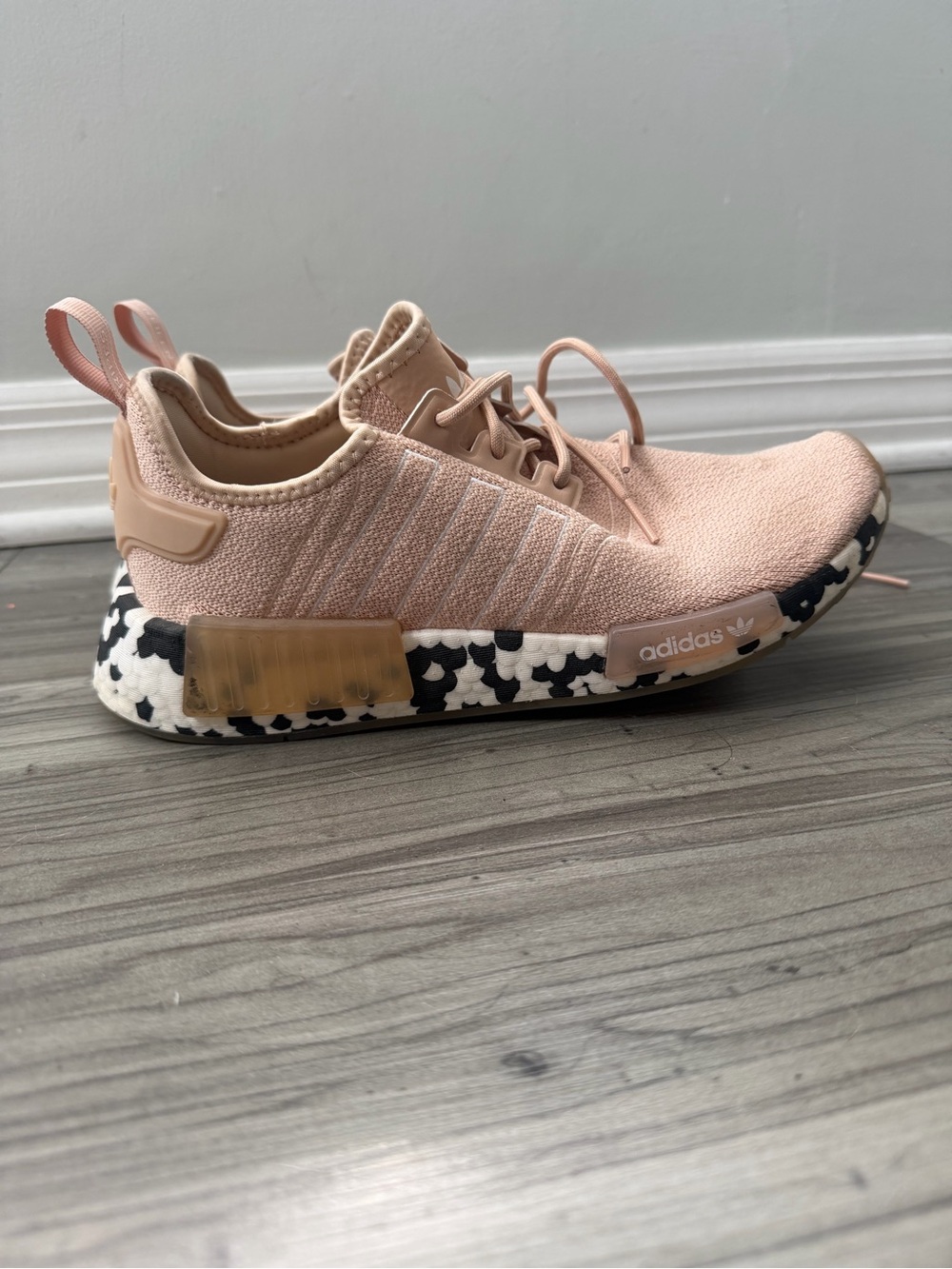 adidas Pink Knit Sneaker with Patterned Midsole